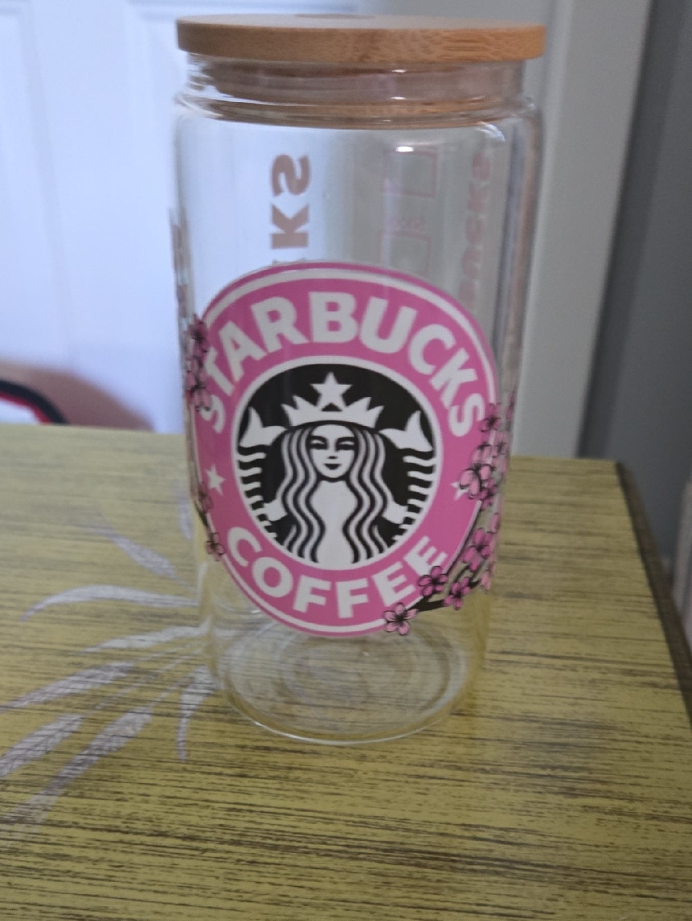 Brand New Starbucks Cherry Blossom Glass  with Bamboo Lid